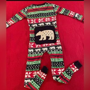 Festive Bear Print Flapjack Long John Christmas One Piece PJs